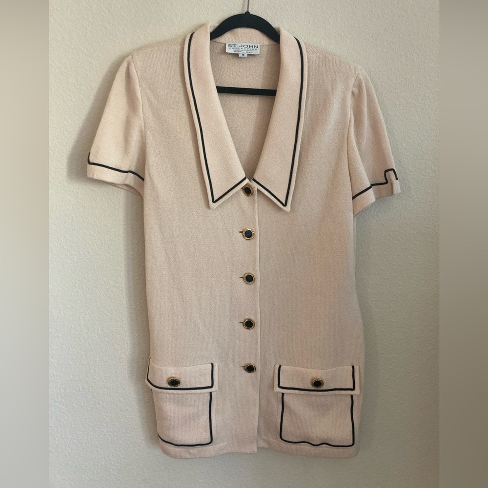 St. John Cream Short Sleeve Cardigan